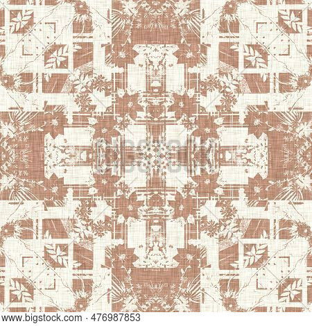 Peach Pink Cottagecore Cozy Tartan Pattern. Cottagecore Rustic Marl Design For Cozy Wash Effect Repe