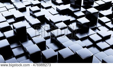 Black 3d Abstract Cubes With Shiny Surface 3d Rendering