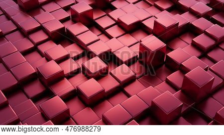 Red 3d Abstract Cubes Shiny Surface With Shadows Background Illustration