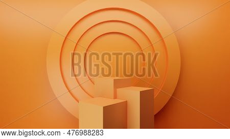 Orange Podium With Orange Concentric Circles In Background. 3d Illustration For Digital Advertisemen