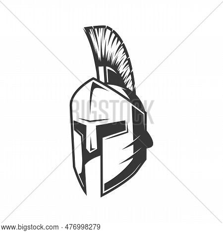Spartan Helmet Of Gladiator Roman Warrior Or Sparta And Greek Trojan Centurion, Vector Head Armour. 