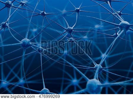 Nervous System. Biological Neural Network On Blue Background, Illustration