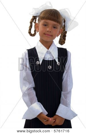 wenig Shoolgirl Portrait. isolated on white Background.