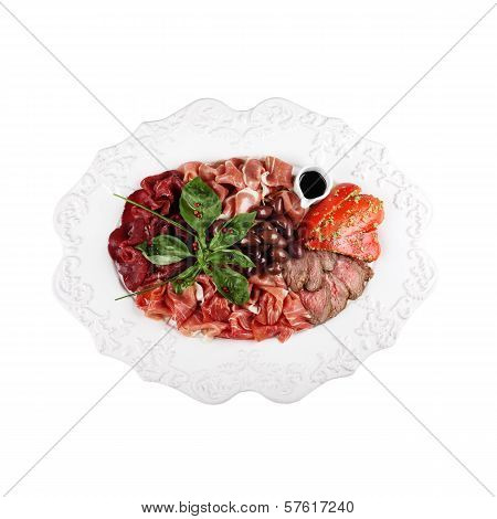 Cold Cuts, On A Plate (white Background)