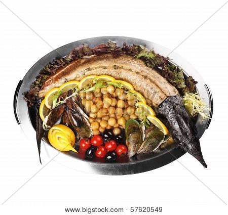 Sturgeon Fish Fried With Vegetable And Potato