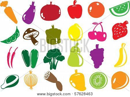 Vector Fruit And Vegetables Icons.
