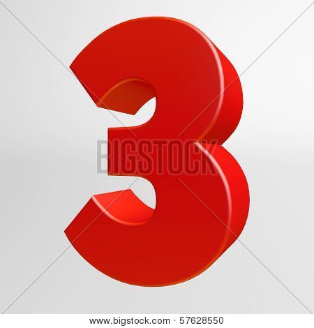 Red Number Three On White Background