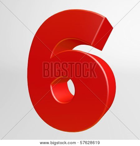 Red Number Six On White Background