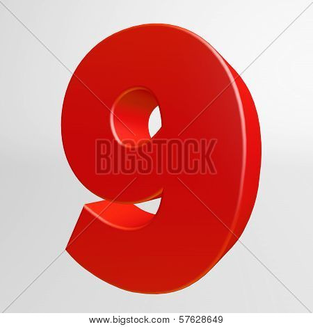 Red Number Nine On White Background