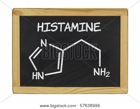 chemical formula of histamine on a blackboard