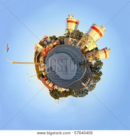 Planet with factory of concrete.