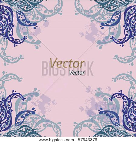 Vector ornamental oriental blue background with tiny elements