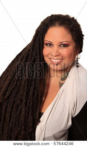 Tattooed Woman With Piercings And Dreadlocks