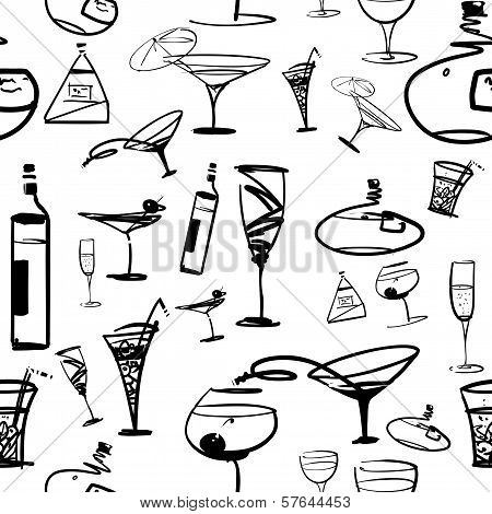 Set of stylish bottles and glasses