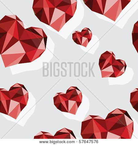 Origami-style background with card suits: hearts