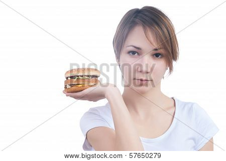 Portrait of girl with humburger