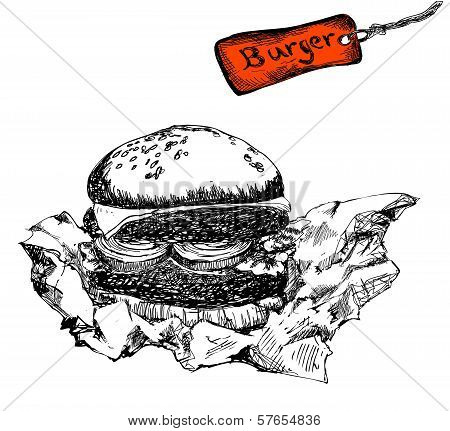 Burger in paper wrapper