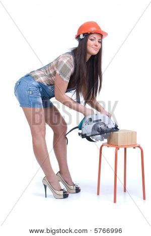 Woman and circular saw