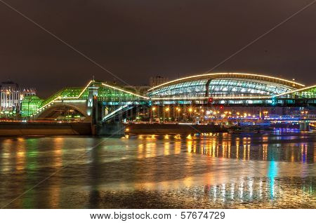 Bogdan Khmelnitsky Bridge Illuminated At Night
