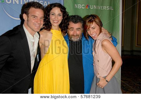 Eddie McClintock and Joanne Kelly with Saul Rubinek and Allison Scagliotti at the NBC Universal 2009 All Star Party. Langham Huntington Hotel, Pasadena, CA. 08-05-09