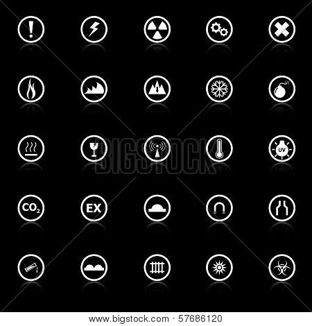 Warning Sign Icons With Reflect On Black Background
