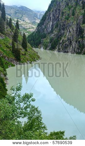 Summer Mountain Canyon And Dam (alps, Switzerland)