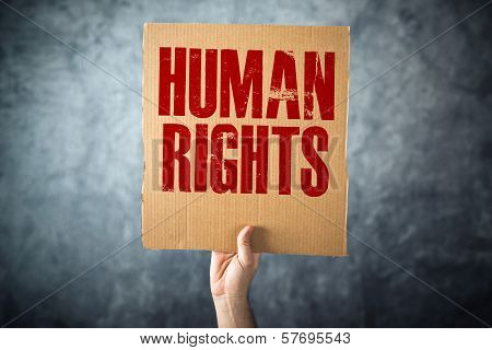 Man Holding Cardboard Paper With Human Rights Title