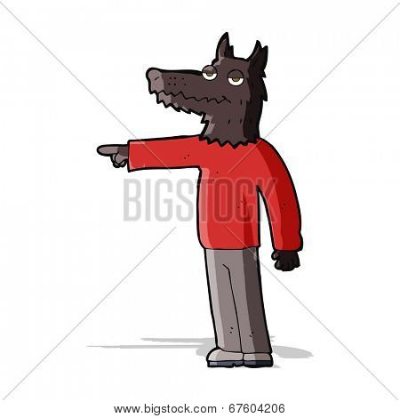 cartoon wolf man pointing