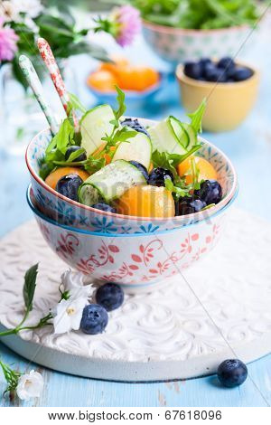 Melon,cucumber and blueberry salad