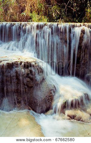Kuangsi  Waterfall In Deep Forest In Laos
