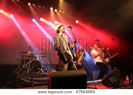 LOULE - JUNE 28: La Selva Sur a pop music band from Spain performs on stage at festival med, a world music festival in Loule, Portugal, June 28, 2014 