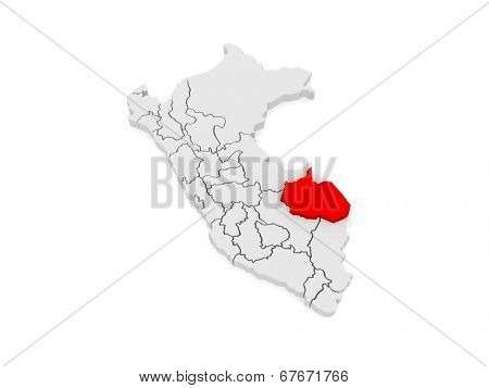 Map of Madre de Dios. Peru. 3d