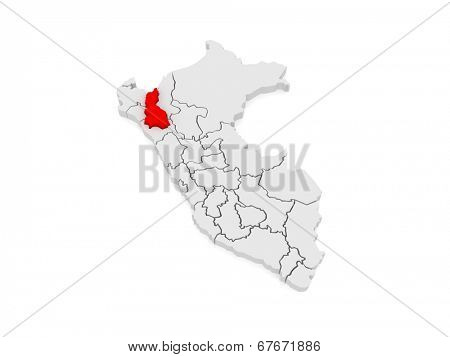 Map of Cajamarca. Peru. 3d