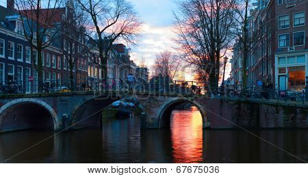 Herengracht at sunset,  Amsterdam, Netherlands
