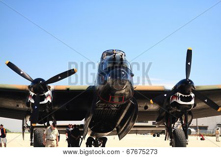 Avro Lancaster Bomber Nose Part Of Fuselage With Open Bomb Bay.