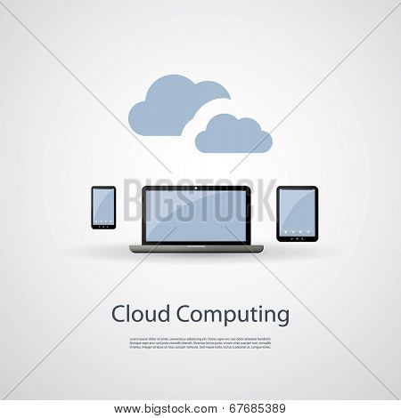 Cloud Computing and Networks Concept with Laptop Computer, Tablet and Smartphone. Eps 10 Stock Vector Illustration