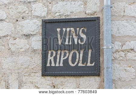 Winery Vins Ripoll Sign On Wall In Binissalem