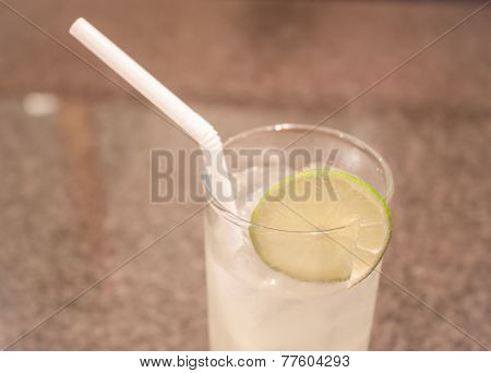 Closeup Glass Of Ice Lemon Juice