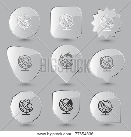 School globe set. Vector glass buttons.