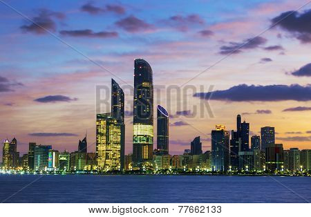 Abu Dhabi Skyline At Sunset