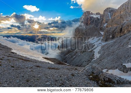 Suset In Dolomite Alps, Italy