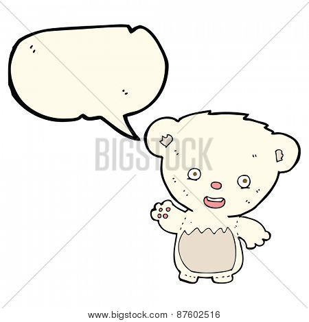 cartoon polar bear cub waving with speech bubble