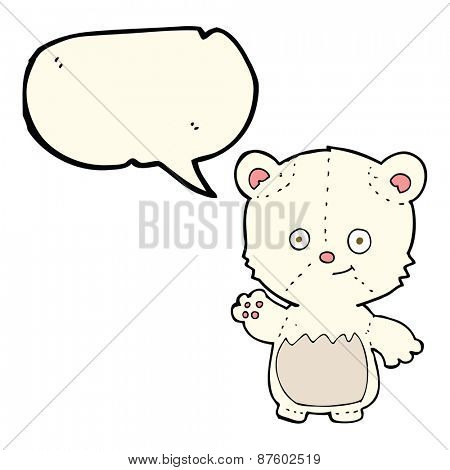 cartoon polar bear cub waving with speech bubble