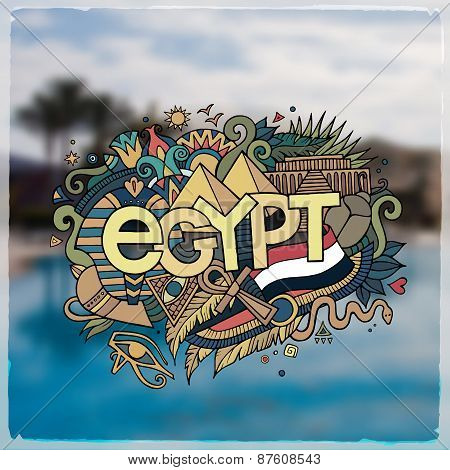 Egypt hand lettering and doodles elements background