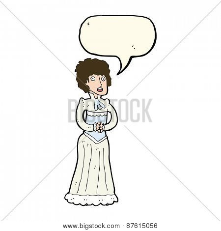 cartoon shocked victorian woman with speech bubble
