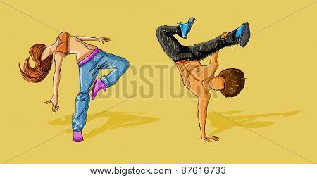 Hip hop dancer couple. Breakdance.