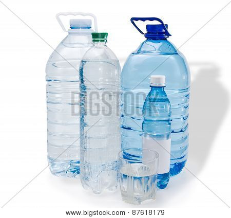 Several Bottles And Glassful Of Water