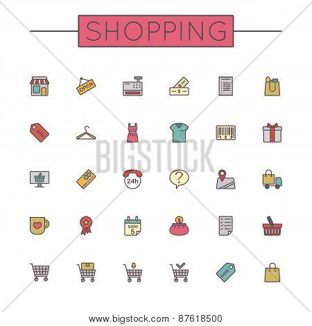 Vector Colored Shopping Line Icons