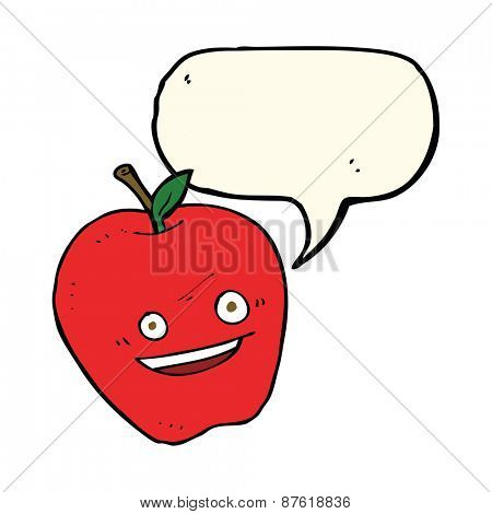 cartoon happy apple with speech bubble