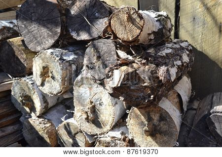 Birch Firewood Logs Stacked In The Slipway